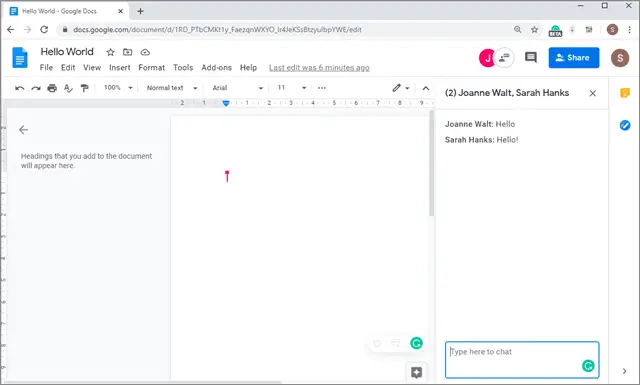 how to open a chat on google docs