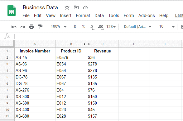 hide columns google sheets