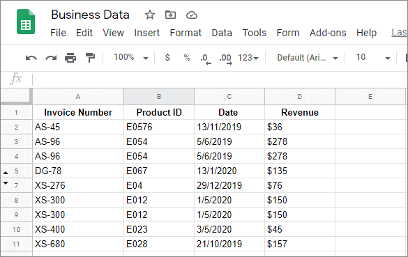 hide rows in google sheets