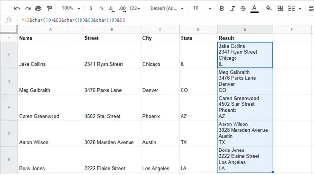 View the merge cells in google sheets