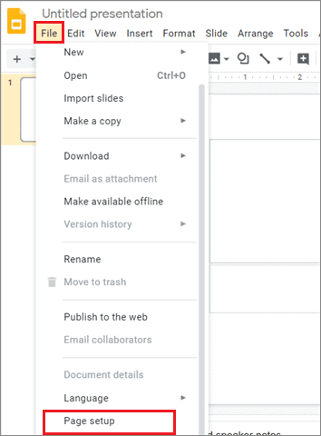 Select File and click on Page setup