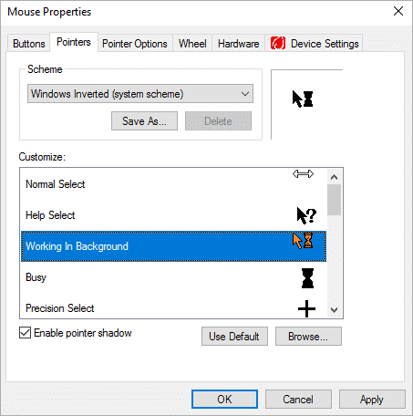 Selecting the option of Mouse Pointer working in the background