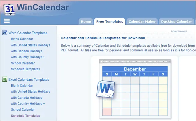 wincalendar sheets