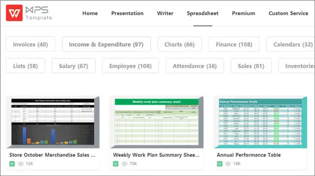 wps excel templates